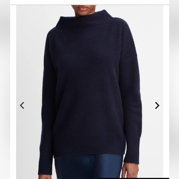 $428 Vince Plush Cashmere Funnel Neck Sweater in Coastal Blue Navy size XL - Picture 2 of 7